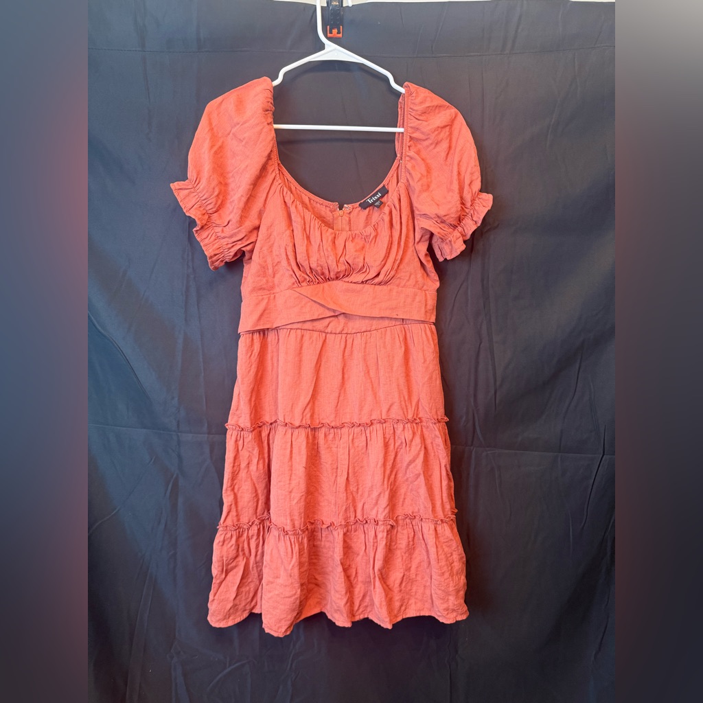 Orange Puff Sleeve Short Dress Size Large Trixxi
